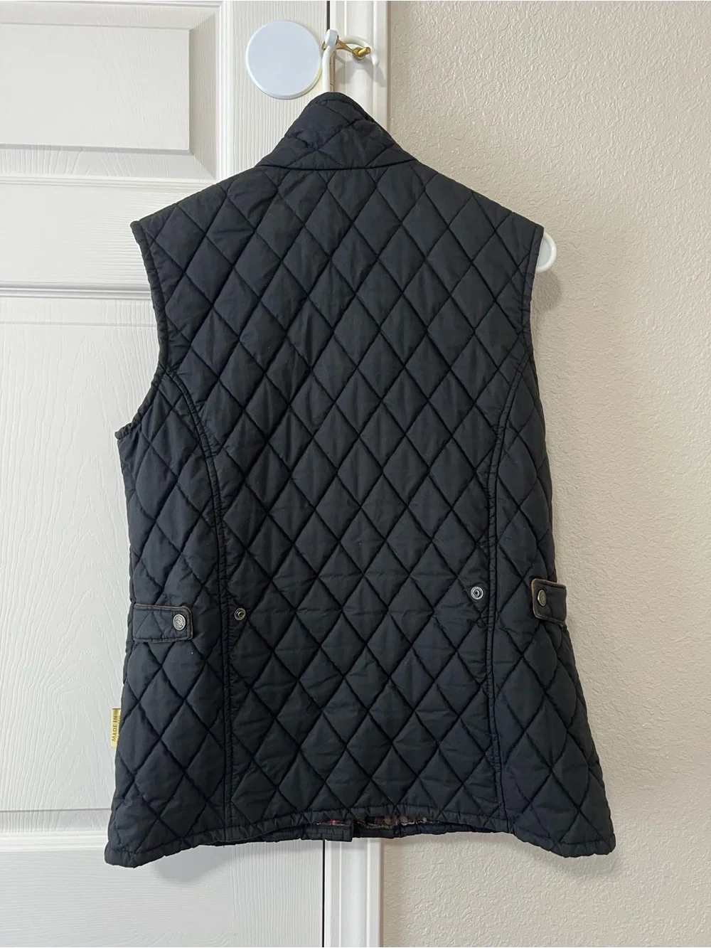 Welligogs Classics Quilted Waxed Cotton Vest Black Plaid Lined Size 12